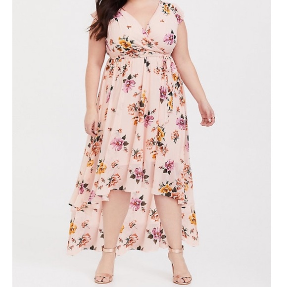 BLUSH PINK FLORAL CHIFFON HI-LO DRESS - Picture 4 of 6